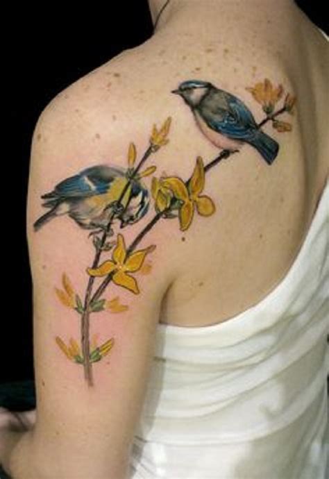 bird and branch tattoo|realistic flying birds tattoo.